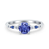 Vintage Style Round Bridal Wedding Engagement Ring Marquise Blue Sapphire Simulated Cubic Zirconia 925 Sterling Silver