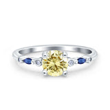 Vintage Style Round Bridal Wedding Engagement Ring Marquise Blue Sapphire Simulated Cubic Zirconia 925 Sterling Silver