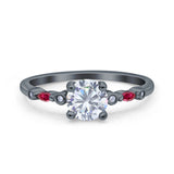 Vintage Style Round Bridal Wedding Engagement Ring Marquise Ruby Simulated Cubic Zirconia 925 Sterling Silver