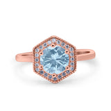 Art Deco Hexagon Shape Wedding Bridal Ring Round Simulated Cubic Zirconia 925 Sterling Silver