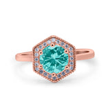 Art Deco Hexagon Shape Wedding Bridal Ring Round Simulated Cubic Zirconia 925 Sterling Silver