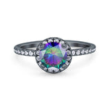 Halo Art Deco Engagement Wedding Bridal Ring Round Simulated Cubic Zirconia 925 Sterling Silver