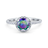 Halo Art Deco Engagement Wedding Bridal Ring Round Simulated Cubic Zirconia 925 Sterling Silver