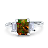 Emerald Cut Art Deco Three Stone Wedding Ring Simulated Cubic Zirconia 925 Sterling Silver