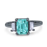 Emerald Cut Art Deco Three Stone Wedding Ring Simulated Cubic Zirconia 925 Sterling Silver
