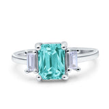 Emerald Cut Art Deco Three Stone Wedding Ring Simulated Cubic Zirconia 925 Sterling Silver