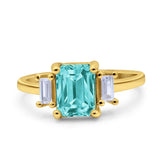 Emerald Cut Art Deco Three Stone Wedding Ring Simulated Cubic Zirconia 925 Sterling Silver
