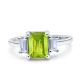 Emerald Cut Art Deco Three Stone Wedding Ring Simulated Cubic Zirconia 925 Sterling Silver
