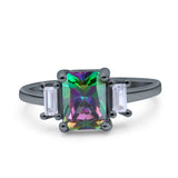 Emerald Cut Art Deco Three Stone Wedding Ring Simulated Cubic Zirconia 925 Sterling Silver