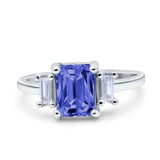 Emerald Cut Art Deco Three Stone Wedding Ring Simulated Cubic Zirconia 925 Sterling Silver