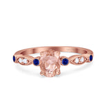 Vintage Style Oval Bridal Wedding Engagement Ring Round Blue Sapphire Simulated Cubic Zirconia 925 Sterling Silver
