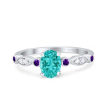 Vintage Style Oval Bridal Wedding Engagement Ring Round Amethyst Simulated Cubic Zirconia 925 Sterling Silver