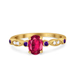 Vintage Style Oval Bridal Wedding Engagement Ring Round Amethyst Simulated Cubic Zirconia 925 Sterling Silver