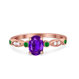 Vintage Style Oval Bridal Wedding Engagement Ring Round Green Emerald Simulated Cubic Zirconia 925 Sterling Silver