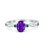 Vintage Style Oval Bridal Wedding Engagement Ring Round Green Emerald Simulated Cubic Zirconia 925 Sterling Silver