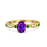 Vintage Style Oval Bridal Wedding Engagement Ring Round Green Emerald Simulated Cubic Zirconia 925 Sterling Silver