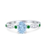 Vintage Style Oval Bridal Wedding Engagement Ring Round Green Emerald Simulated Cubic Zirconia 925 Sterling Silver