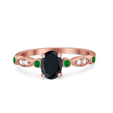 Vintage Style Oval Bridal Wedding Engagement Ring Round Green Emerald Simulated Cubic Zirconia 925 Sterling Silver