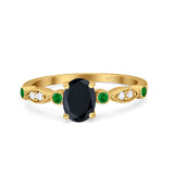 Vintage Style Oval Bridal Wedding Engagement Ring Round Green Emerald Simulated Cubic Zirconia 925 Sterling Silver