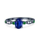 Vintage Style Oval Bridal Wedding Engagement Ring Round Green Emerald Simulated Cubic Zirconia 925 Sterling Silver