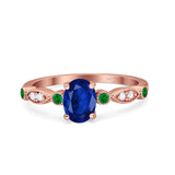 Vintage Style Oval Bridal Wedding Engagement Ring Round Green Emerald Simulated Cubic Zirconia 925 Sterling Silver
