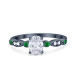 Vintage Style Oval Bridal Wedding Engagement Ring Round Green Emerald Simulated Cubic Zirconia 925 Sterling Silver
