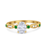Vintage Style Oval Bridal Wedding Engagement Ring Round Green Emerald Simulated Cubic Zirconia 925 Sterling Silver