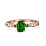 Vintage Style Oval Bridal Wedding Engagement Ring Round Green Emerald Simulated Cubic Zirconia 925 Sterling Silver