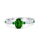 Vintage Style Oval Bridal Wedding Engagement Ring Round Green Emerald Simulated Cubic Zirconia 925 Sterling Silver