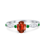 Vintage Style Oval Bridal Wedding Engagement Ring Round Green Emerald Simulated Cubic Zirconia 925 Sterling Silver