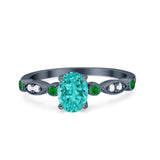Vintage Style Oval Bridal Wedding Engagement Ring Round Green Emerald Simulated Cubic Zirconia 925 Sterling Silver