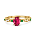 Vintage Style Oval Bridal Wedding Engagement Ring Round Green Emerald Simulated Cubic Zirconia 925 Sterling Silver