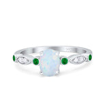 Vintage Style Oval Bridal Wedding Engagement Ring Round Green Emerald Simulated Cubic Zirconia 925 Sterling Silver
