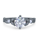 Vintage Style Round Bridal Wedding Engagement Ring Marquise Design Simulated Cubic Zirconia 925 Sterling Silver