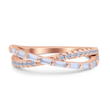 X Crisscross Half Eternity Infinity Ring Band Promise Ring Round Baguette Simulated Cubic Zirconia 925 Sterling Silver