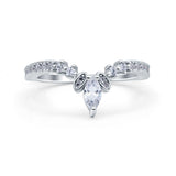Curved Contour Half Eternity Art Deco Marquise Engagement Band Ring Simulated Cubic Zirconia 925 Sterling Silver