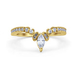 Curved Contour Half Eternity Art Deco Marquise Engagement Band Ring Simulated Cubic Zirconia 925 Sterling Silver