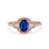 Art Deco Oval Vintage Style Bridal Wedding Engagement Ring Simulated Cubic Zirconia 925 Sterling Silver