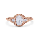 Art Deco Oval Vintage Style Bridal Wedding Engagement Ring Simulated Cubic Zirconia 925 Sterling Silver