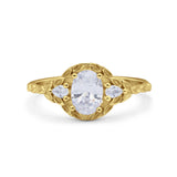 Art Deco Oval Vintage Style Bridal Wedding Engagement Ring Simulated Cubic Zirconia 925 Sterling Silver