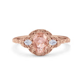 Art Deco Oval Vintage Style Bridal Wedding Engagement Ring Simulated Cubic Zirconia 925 Sterling Silver