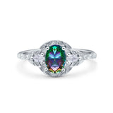Art Deco Oval Vintage Style Bridal Wedding Engagement Ring Simulated Cubic Zirconia 925 Sterling Silver