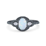 Art Deco Oval Vintage Style Bridal Wedding Engagement Ring Simulated Cubic Zirconia 925 Sterling Silver