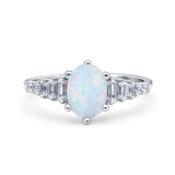 Vintage Style Oval Bridal Wedding Engagement Ring Baguette Simulated Cubic Zirconia 925 Sterling Silver