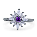 Art Deco Wedding Engagement Bridal Ring Marquise Round Simulated Cubic Zirconia 925 Sterling Silver