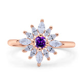 Art Deco Wedding Engagement Bridal Ring Marquise Round Simulated Cubic Zirconia 925 Sterling Silver