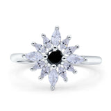 Art Deco Wedding Engagement Bridal Ring Marquise Round Simulated Cubic Zirconia 925 Sterling Silver