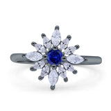 Art Deco Wedding Engagement Bridal Ring Marquise Round Simulated Cubic Zirconia 925 Sterling Silver