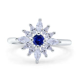 Art Deco Wedding Engagement Bridal Ring Marquise Round Simulated Cubic Zirconia 925 Sterling Silver