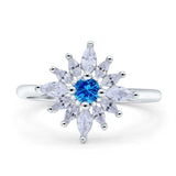 Art Deco Wedding Engagement Bridal Ring Marquise Round Simulated Cubic Zirconia 925 Sterling Silver